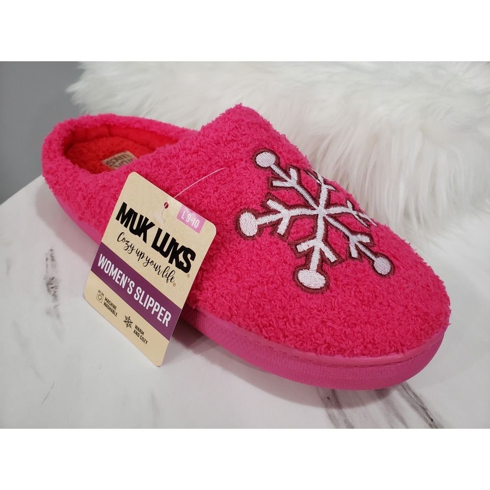NEW SIZE 7-8 HOT PINK Muk Luks Women's‎ Slippers Snowflake christmas barbie teen